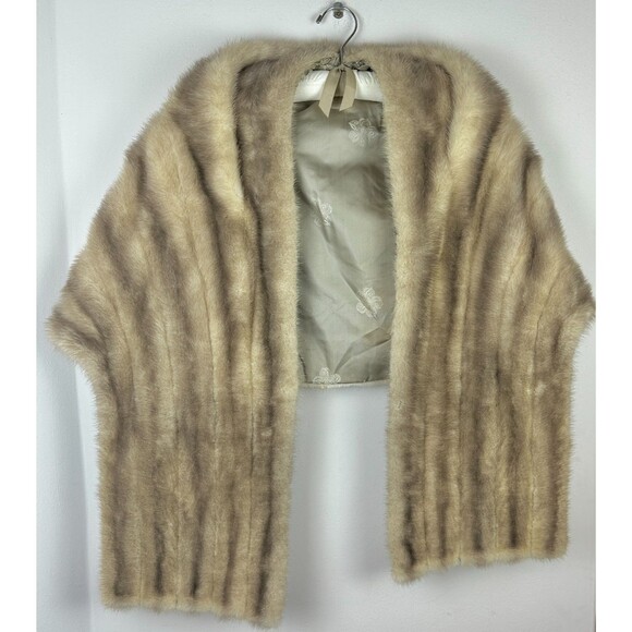 Vintage Light Brown MINK Fur Stole Shawl Jacket Coat Cape Wrap